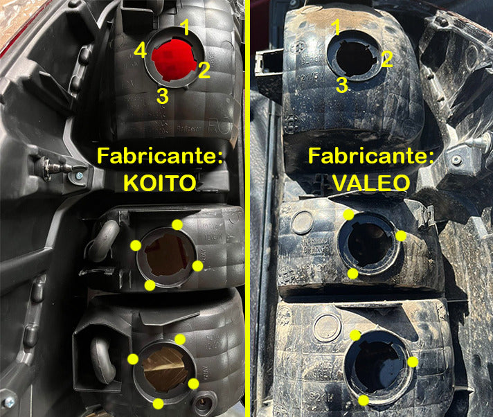 Foco trasero Toyota Hilux 2005-2015 lado derecho con detalles de fabricante Koito y Valeo